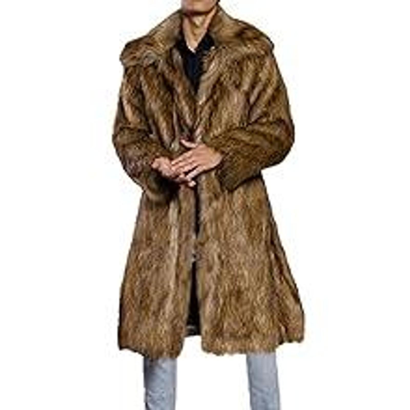Men's Winter Fluffy Faux Fur Long Coat Parka Overcoat Outwear