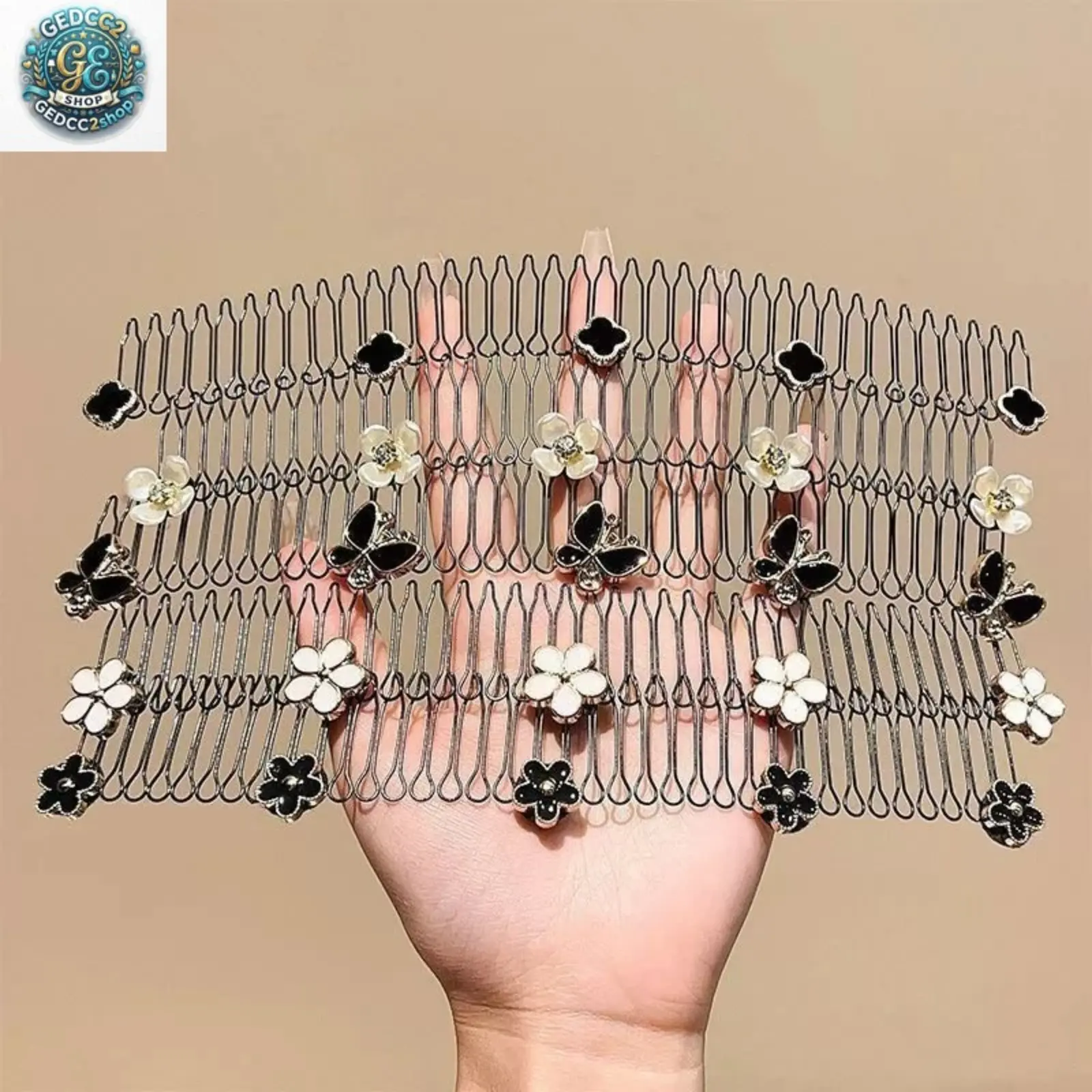 Women's Pearl Camellia Clip-On Hair Comb, Metal Alloy Hair Accessories, Flyaway Tamer for Daily Wear and Parties
