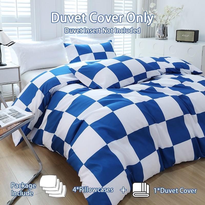 Modern minimalist blue & white plaid geometric bedding set, 3-piece set includes 1 duvet cover and 2 pillowcases, without inserts.Easy to remove, durable, perfect for bedroom decoration, soft and comfortable.