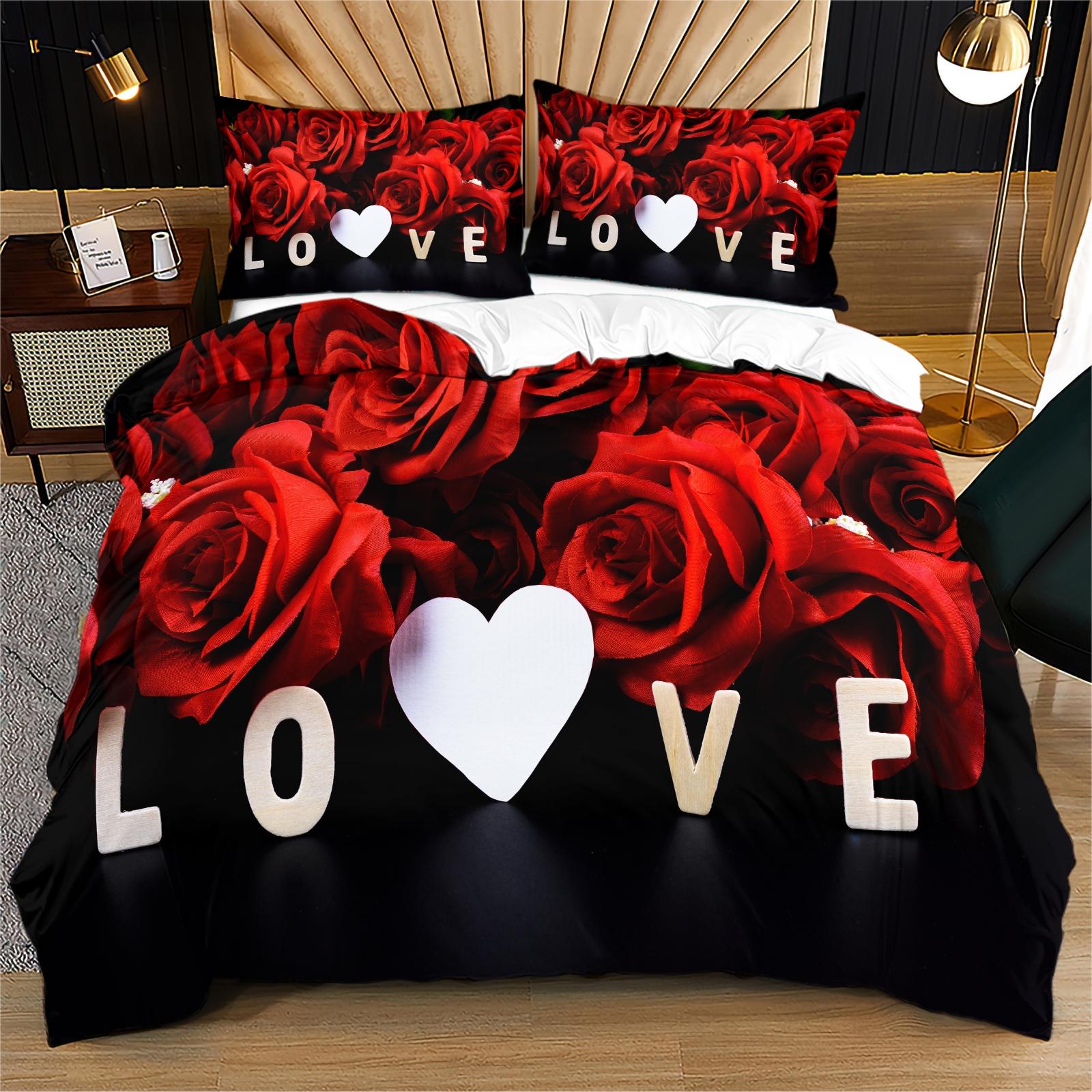 Soft Durable with Letter Rose Pattern, Includes 1 Fitted Sheet and 1 or 2 Pillowcases, Perfect Gift for Teens & Adults, Bedroom Bedding Set