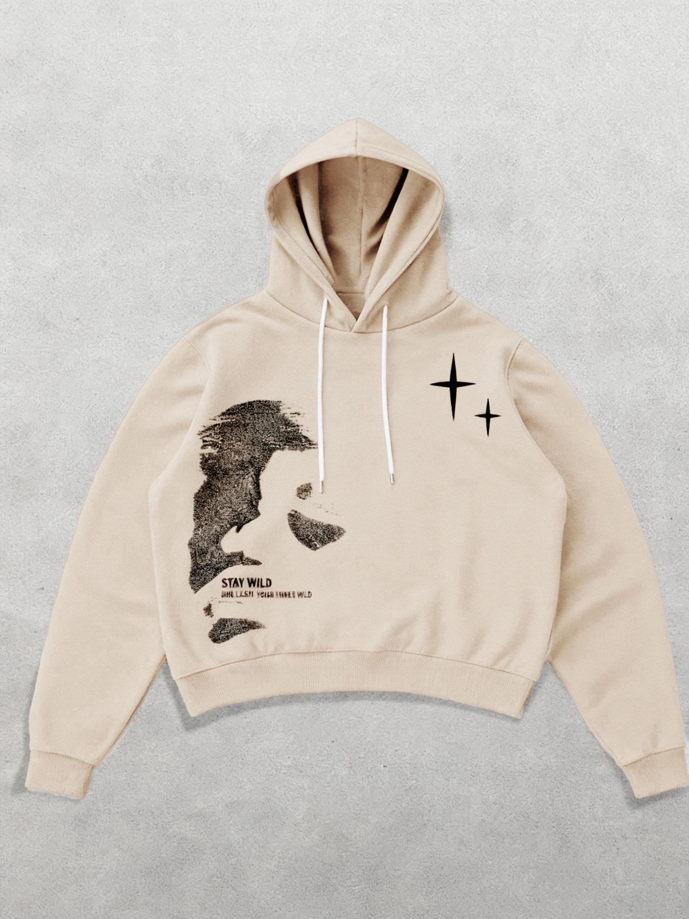 Men's Black Cropped Hoodie Letter Logo with "Stay Wild" Graphic | Grunge Street Style