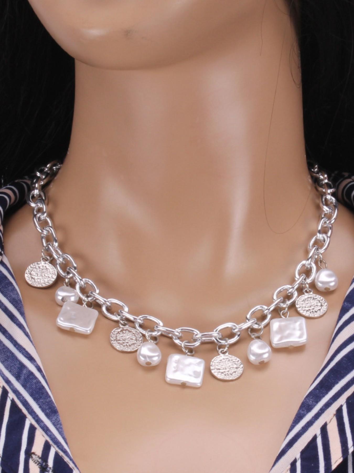 Vintage Bohemian Coin Pearl Thick Chain Necklace for Women, Daily Wear Party Vacation Versatile Necklace, Stylish Jewelry Accessory