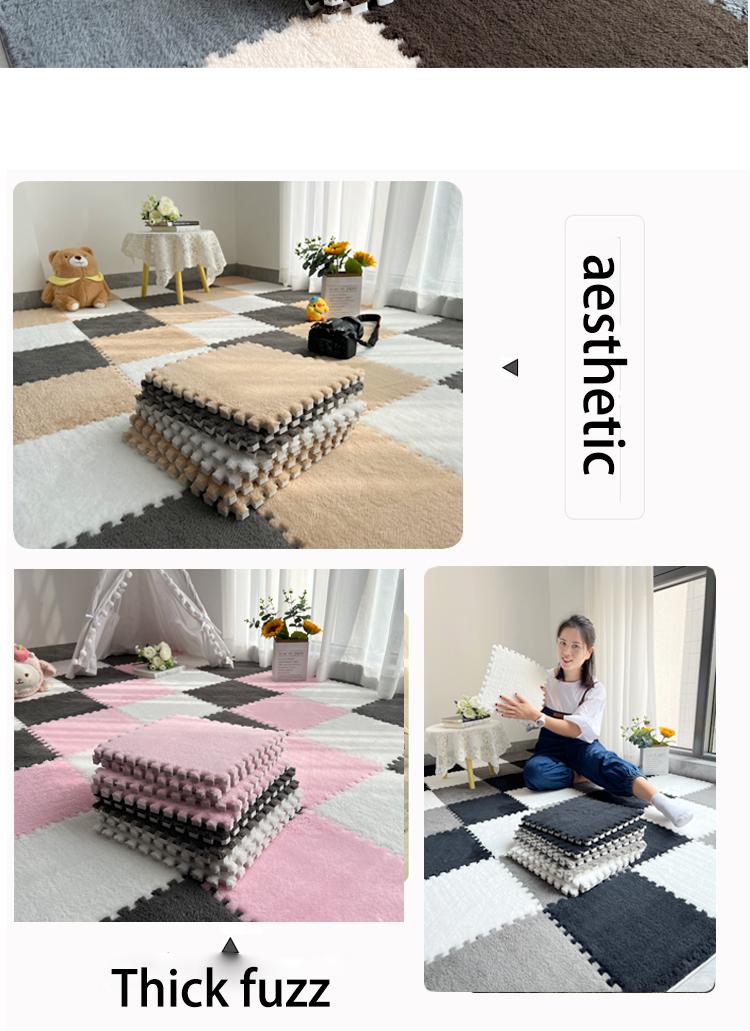 24-Piece Long Pile Patchwork Rug Set, Washable Floor Mat, Interlocking Mats for Bedroom & Living Room, Home Use, 6mm Eva Foam Base, Carpet Mats