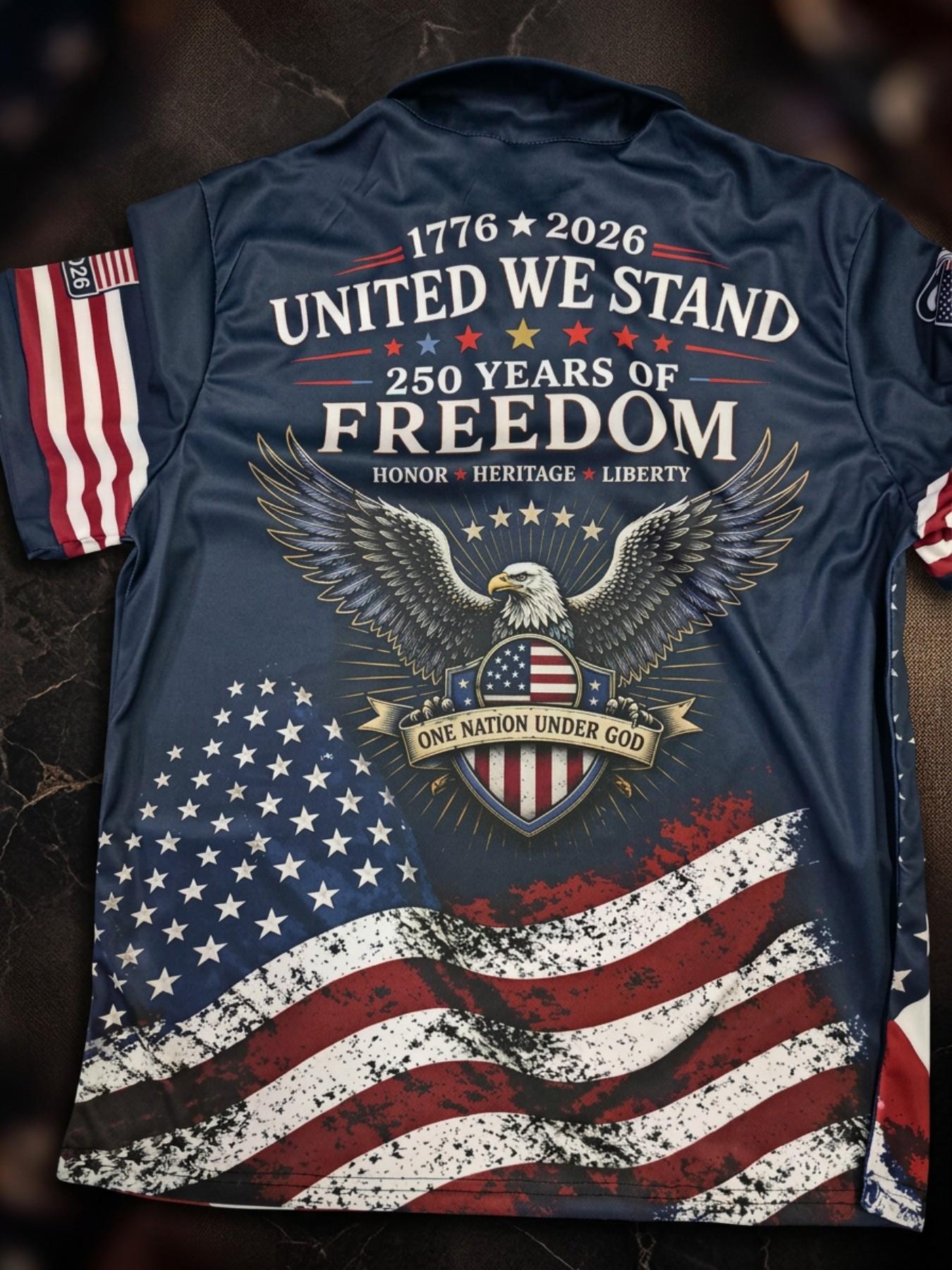Patriotic American Flag Polo Shirt for Men, 250th Anniversary 1776-2026, Sporty Fitted Geometric Design, Ideal for 4th of July Gifts