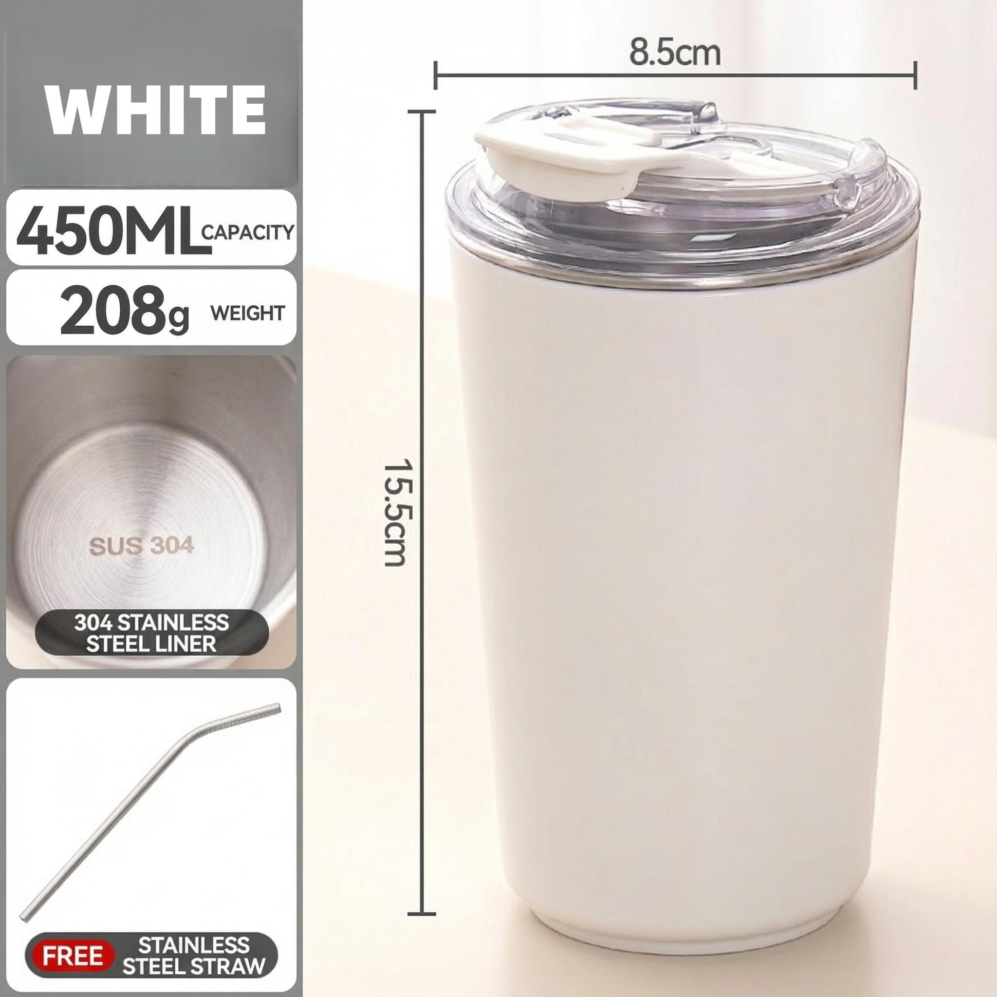 304 Stainless Steel Coffee Cup with Straw, American Cold Hot Water Cup, Office Mug, Car Portable Travel Cup, Mkb20260407