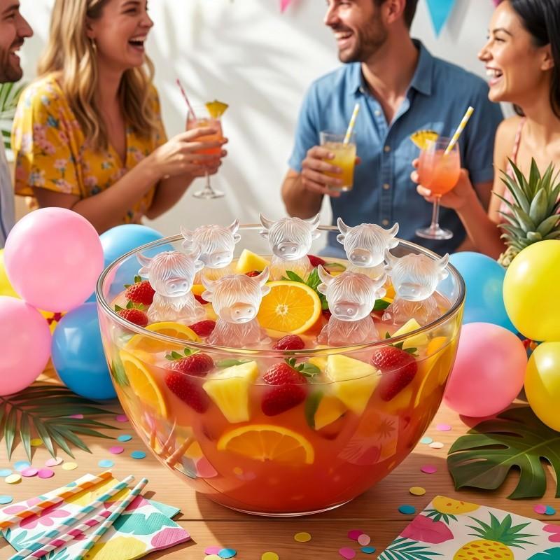 Mini Highland Cow Ice Cube Mold, Cute 3D Silicone Ice Tray, Cow Shape Ice Cubes, Ideal for Whiskey, Drinks, Parties, Bars, Birthdays, Gifts (6 Compartments)