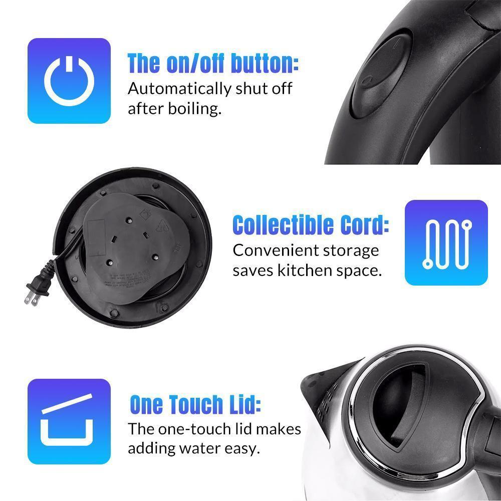 2-liter Stainless Steel Electric Kettle, Rapid Boiling, Automatic Power-Off, Dry-Burn Protection, Large Capacity Design, silvery Color, Suitable for Household and Kitchen Use 2-liter Stainless Steel Electric Kettle, Rapid Boiling, Automatic Power-Off, Dry-Burn Protection, Large Capacity Design, silvery Color, Suitable for Household and Kitchen Use