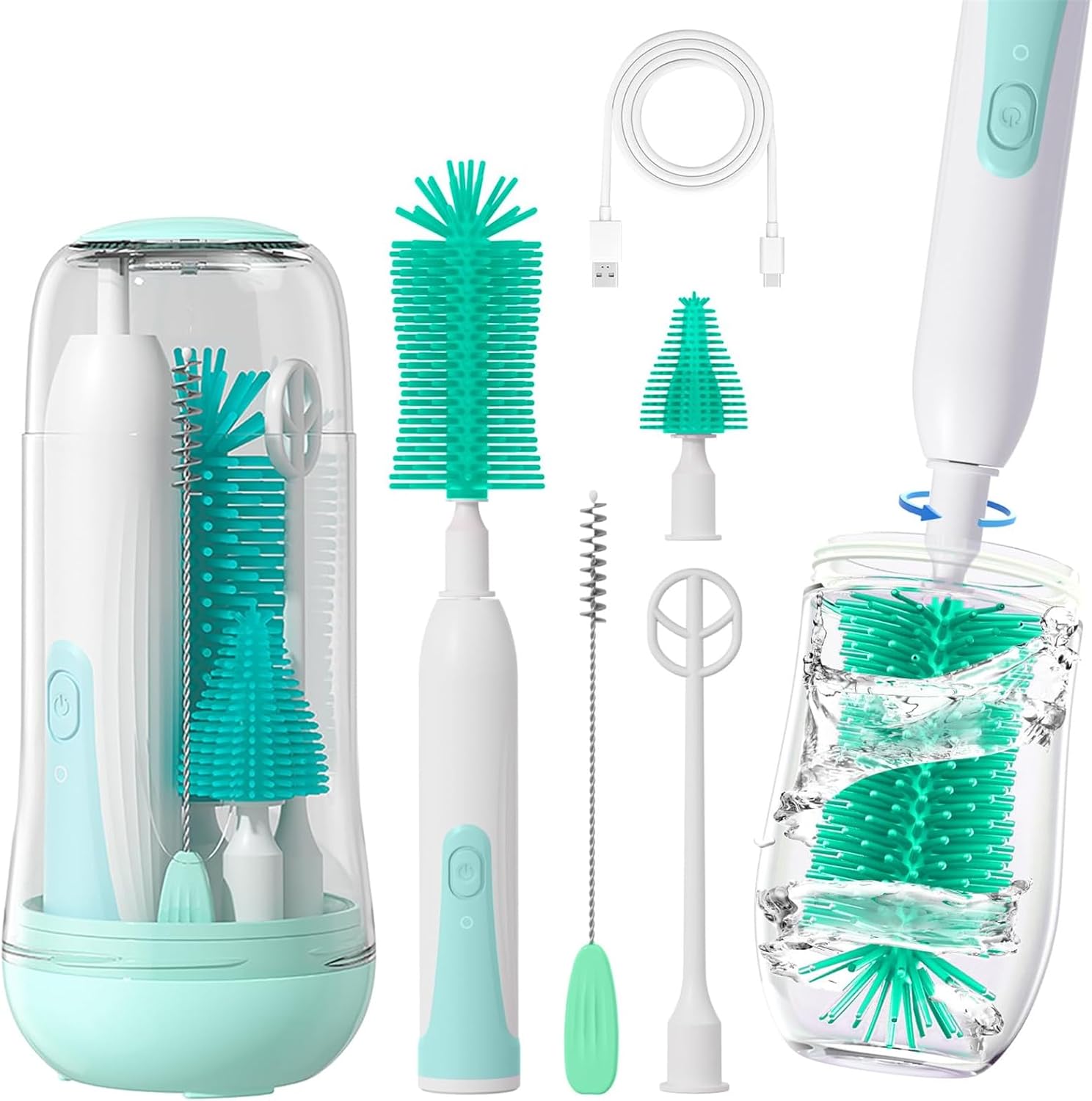 Electric Bottle Cleaning Brush, Baby Bottle Brush Cleaner, Water Bottle Cleaning Kit, Nipple Brush,Straw Cleaner Brush, 360° Rotation, Silicone Material, Waterproof,6 Packs Set for Newborns Electric Bottle Cleaning Brush, Baby Bottle Brush Cleaner, Water Bottle Cleaning Kit, Nipple Brush,Straw Cleaner Brush, 360° Rotation, Silicone Material, Waterproof,6 Packs Set for Newborns