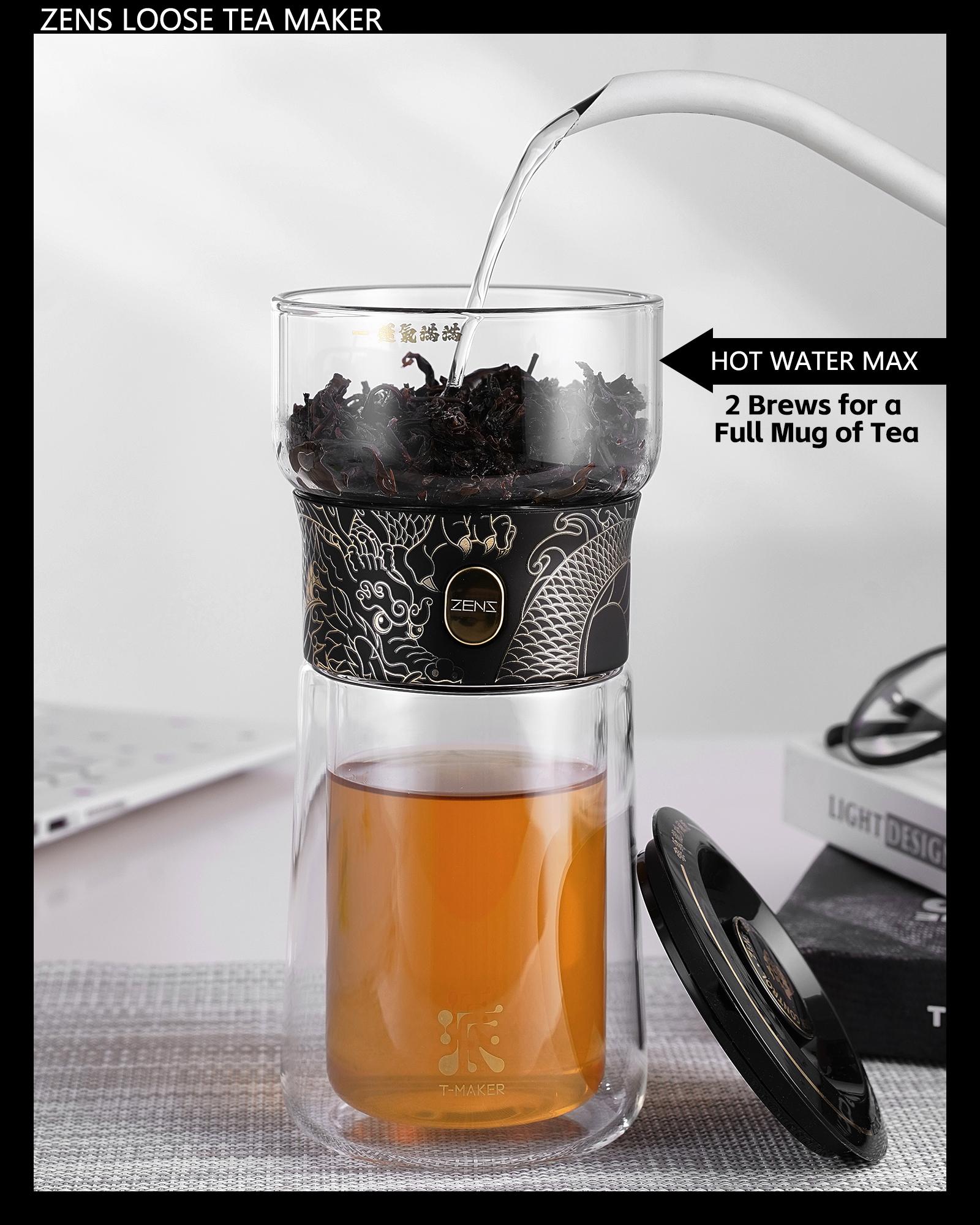 ZENS Cool Glass Teapot with Infuser, One Touch Tea Maker for Loose Tea Diffusers with Insulated Mug and Portable Tea Kits, Enchanted Teapot Alternatives for Tea Lover Gifts