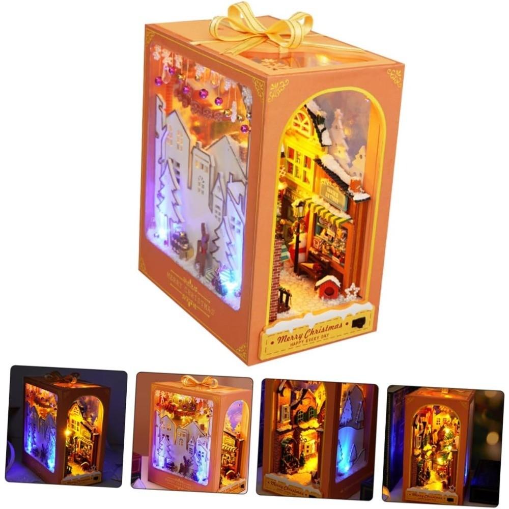 Wooden Christmas House Model Unfinished Assembly Kit, Creative Home Decor, Holiday Displays, Bookends, No Battery Required