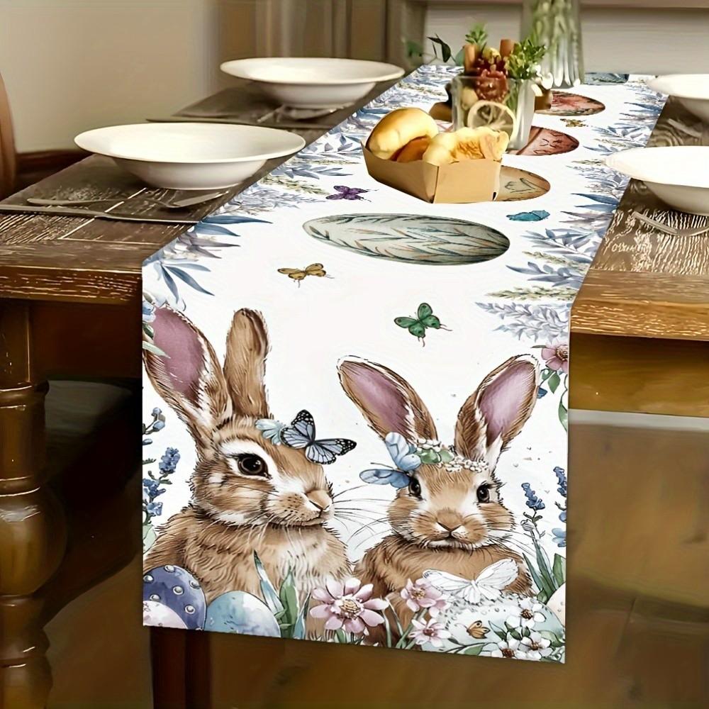 1Pcs Easter Table Runner, Cute Rabbit Pattern, Charming Rabbit Pattern, Spring New Home Decor, Durable Polyester Material, Easy Maintenance, Versatile Home Use, Suitable for Dining Room Kitchen TV Cabinet