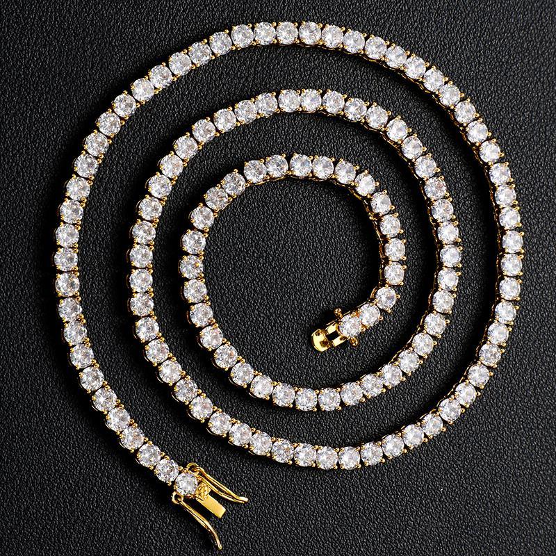 【#N11  live2】3mm Three Prong Inlaid Shiny Synthetic Moissanite Tennis Chain 925 Sterling Silver Necklace Unisex Hip Hop Rap Trend Gift Party