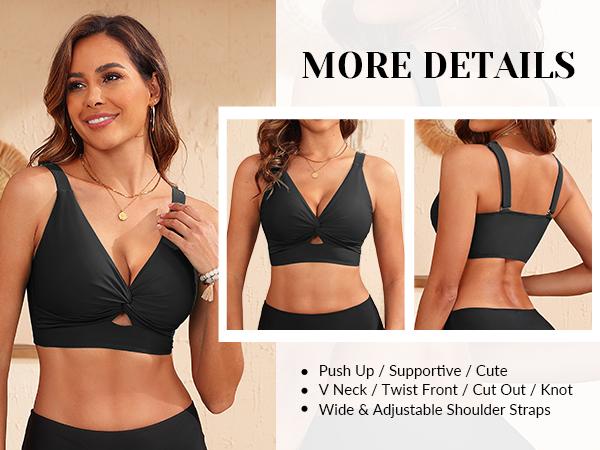 Yonique Women Bikini Top Only - Supportive Swimsuit Top Large Bust Bathing Suit Top Cut Out Twist Swim Top