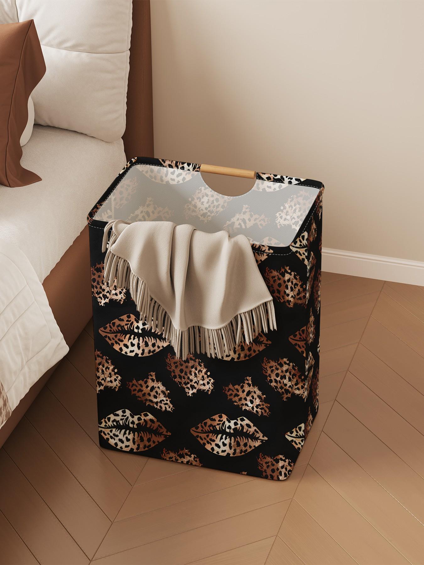 Lips Pattern Printed Open Storage Box, Foldable Laundry Basket with Handle, Home Bathroom Collapsible Clothes Organizer Bucket, Folding Laundry Basket
