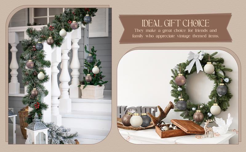 Christmas Clearance Sale Neutral Textured Christmas Ornaments Christmas Decoration  Neutral Christmas Farmhouse Vintage Christmas Tree Decorations, Nostalgic Decorative Items Christmas Decor for Xmas Tree Home Indoor Outdoor Party Holiday Decorations