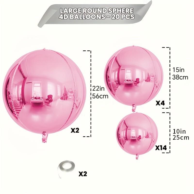 20pcs 4D Ball Polyester Film Balloons, 55.88cm 38.1cm 25.4cm, Large Metal Pearl Powder Balloons, Chrome Plated Decorative Balloons