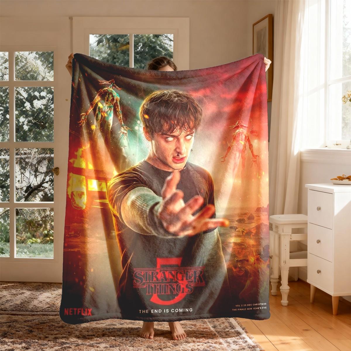 Stranger Things Season 5 Theme Flannel Blanket, Large Soft