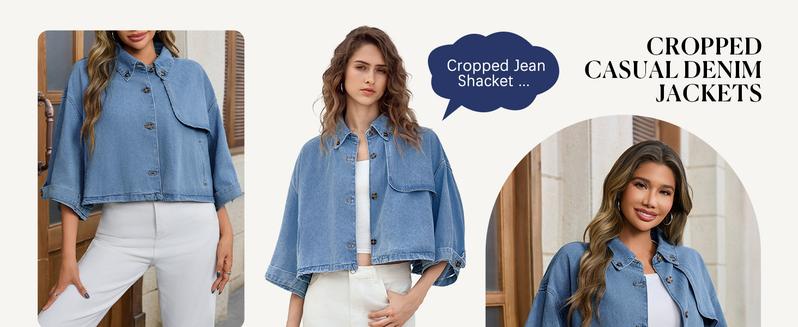 FMEYOA Womens Oversized Cropped Trench Coats Single Breasted 3/4 Cape Sleeve Trendy Casual Jackets Button up Outerwear