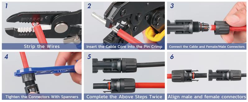 haisstronica MC4 Crimping Tool Kit, 15PCS Solar Crimper Tool Set with Stripper, 10 Pairs Solar Connectors AWG14-10(2.5/4/6mm²) and Spanners for Solar Panel PV Cable Installation