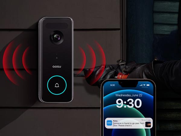 AOSU Doorbell Camera Wireless, 5MP Ultra HD, No Monthly Fee, Triple Motion Detection Video Doorbell with Homebase, Enhanced (2.4/5 GHz) WiFi, 180-Day Battery Life, Work with Alexa & Google Assistant