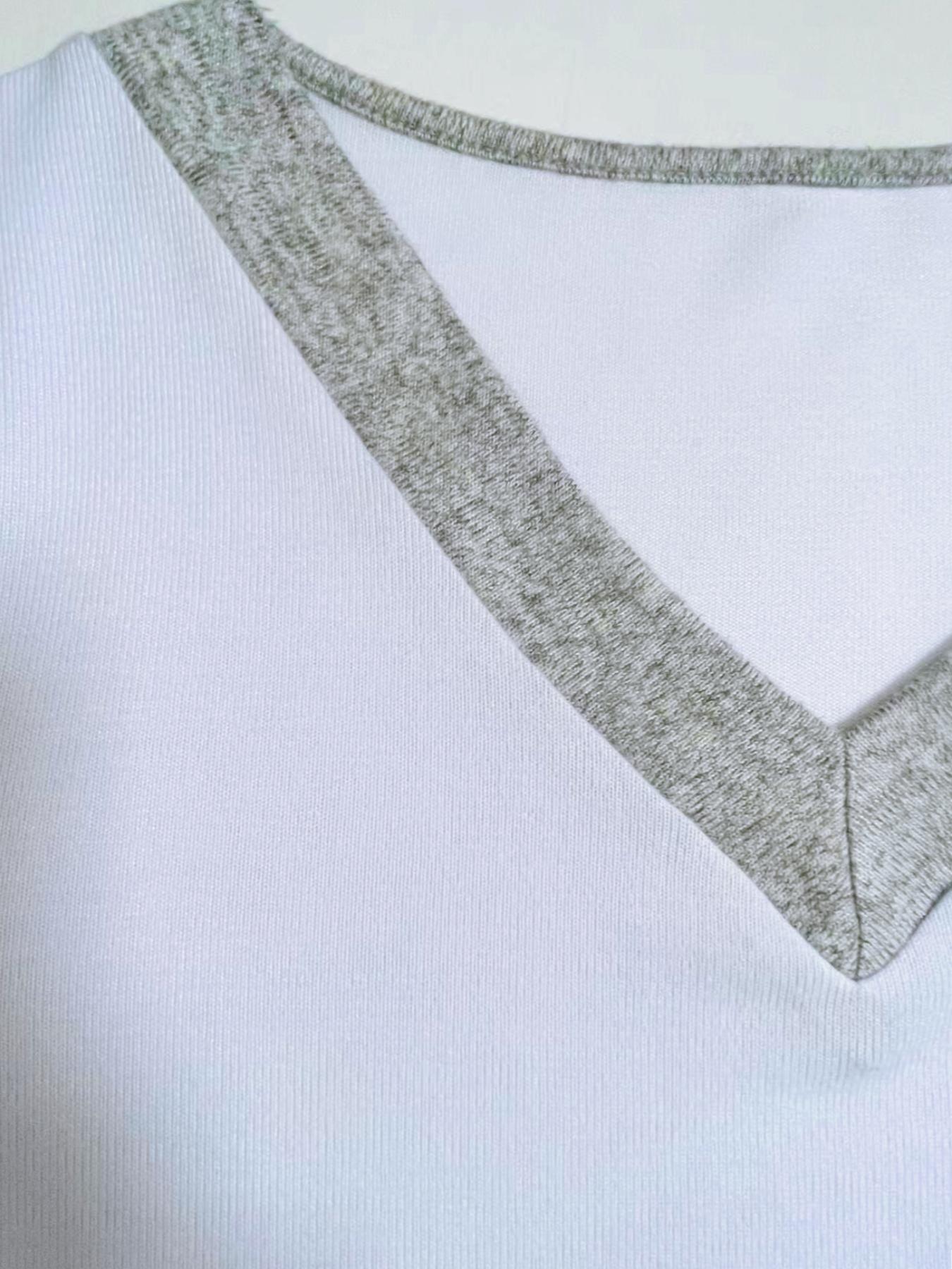 Women's V Neck Colorblock Long Sleeve Shirt Vibrant Design Autumn Winter Casual Outerwear Color Contrast Style Comfortable Woven Fabric