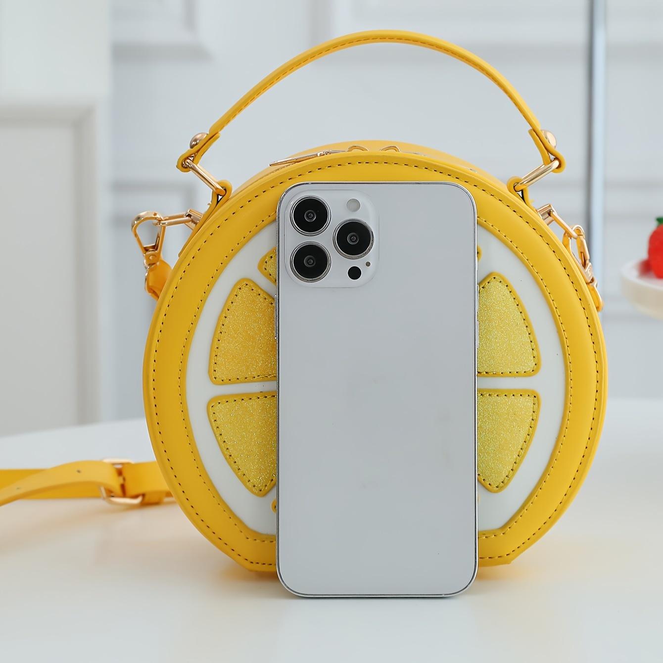 Women's Cute Lemon-Shaped Sequined PU Leather Fashion Crossbody Handbag - Compact Embellished Female Gym Bag with Adjustable Casual Crossbody Strap for Party Use