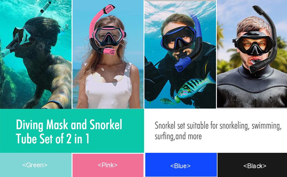 JRing Snorkeling Set for Adults Dry-Top Snorkel Kit Tempered Glass Panoramic Swim Mask Anti-Fog Anti-Leak with Carry Bag for Travel Diving Swimming JRing Snorkeling Set for Adults Dry-Top Snorkel Kit Tempered Glass Panoramic Swim Mask Anti-Fog Anti-Leak with Carry Bag for Travel Diving Swimming