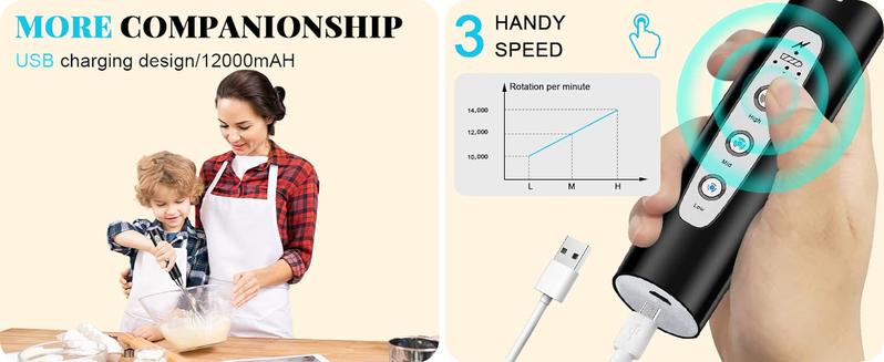 Handheld Milk Frother for Coffee, Rechargeable Electric Whisk with 3 Heads 3 Speeds Drink Mixer Foam Maker For Latte, Cappuccino, Hot Chocolate, Egg，Black Friday Online Event, Christmas Gifts