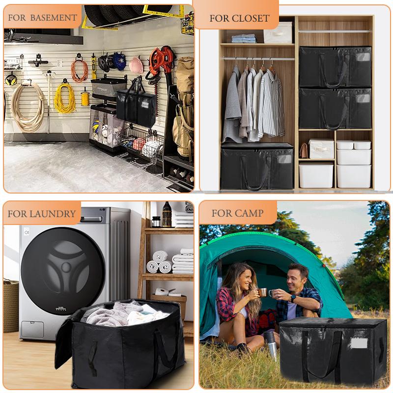 Large Moving Bags, 6 Pack Black Heavy Duty Totes For Storagewith Visible Labels , Wrap Around Handles, Storage Bags for Space Saving, Change of seasons Alternative to Moving Boxes  Back to school season gifts