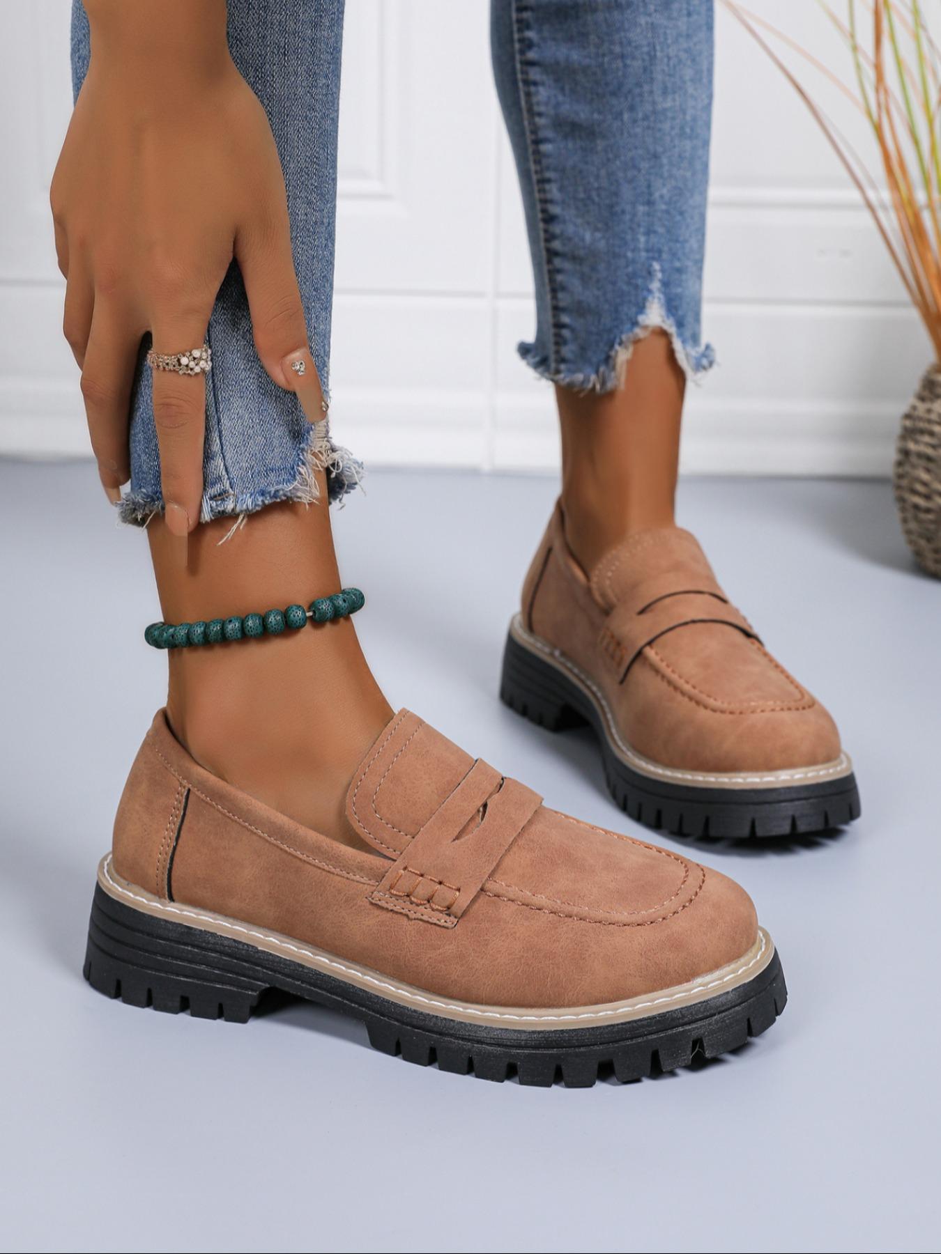 Women's Fashion Thick Sole Loafers, Cross Strap Design, One-Step Slip-On, Casual Comfortable All-Season Shoes, Perfect for Walking, Footwear