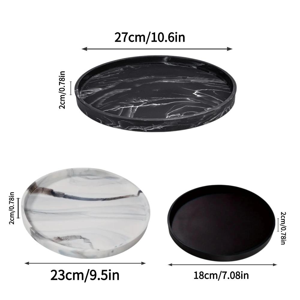 Silicone Round Bathroom Tray, 1 Count Solid Color Or Marble Pattern Makeup Tray, Kitchen Countertop Storage Rack, Home Organizer for Candle, Perfume, Bathroom Decor Supplies
