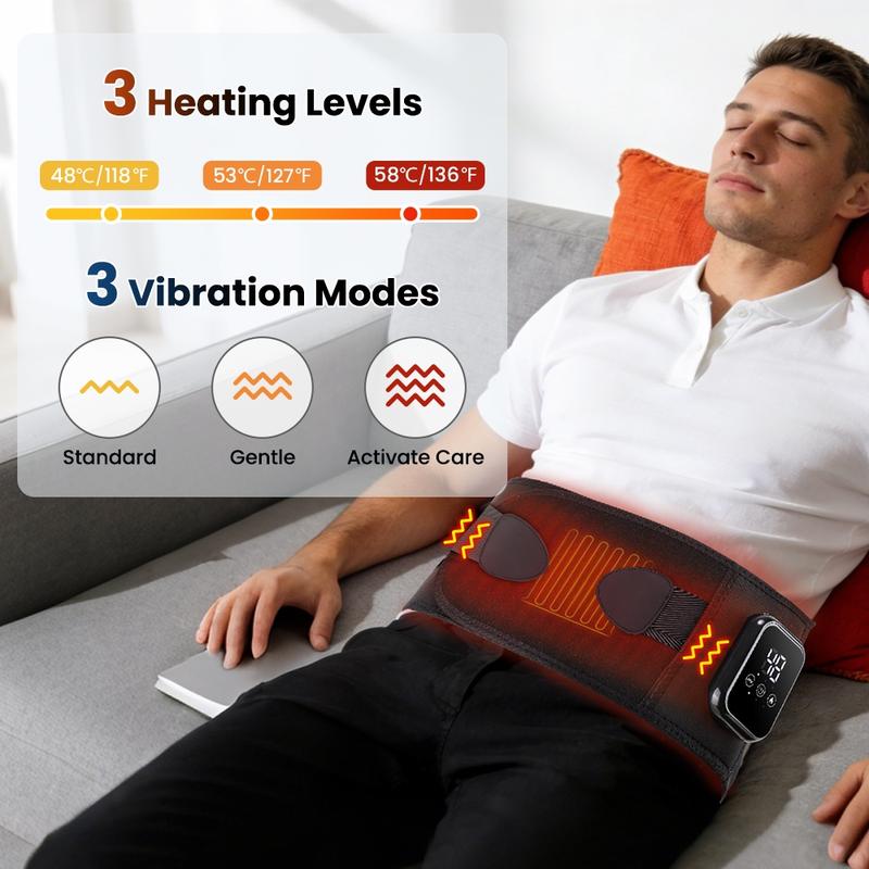 Heating Vibration Waist Massage Belt, 3 Temperature Settings, Back Waist Massager, Period Heaing Pads 15-Minute Automatic Timer