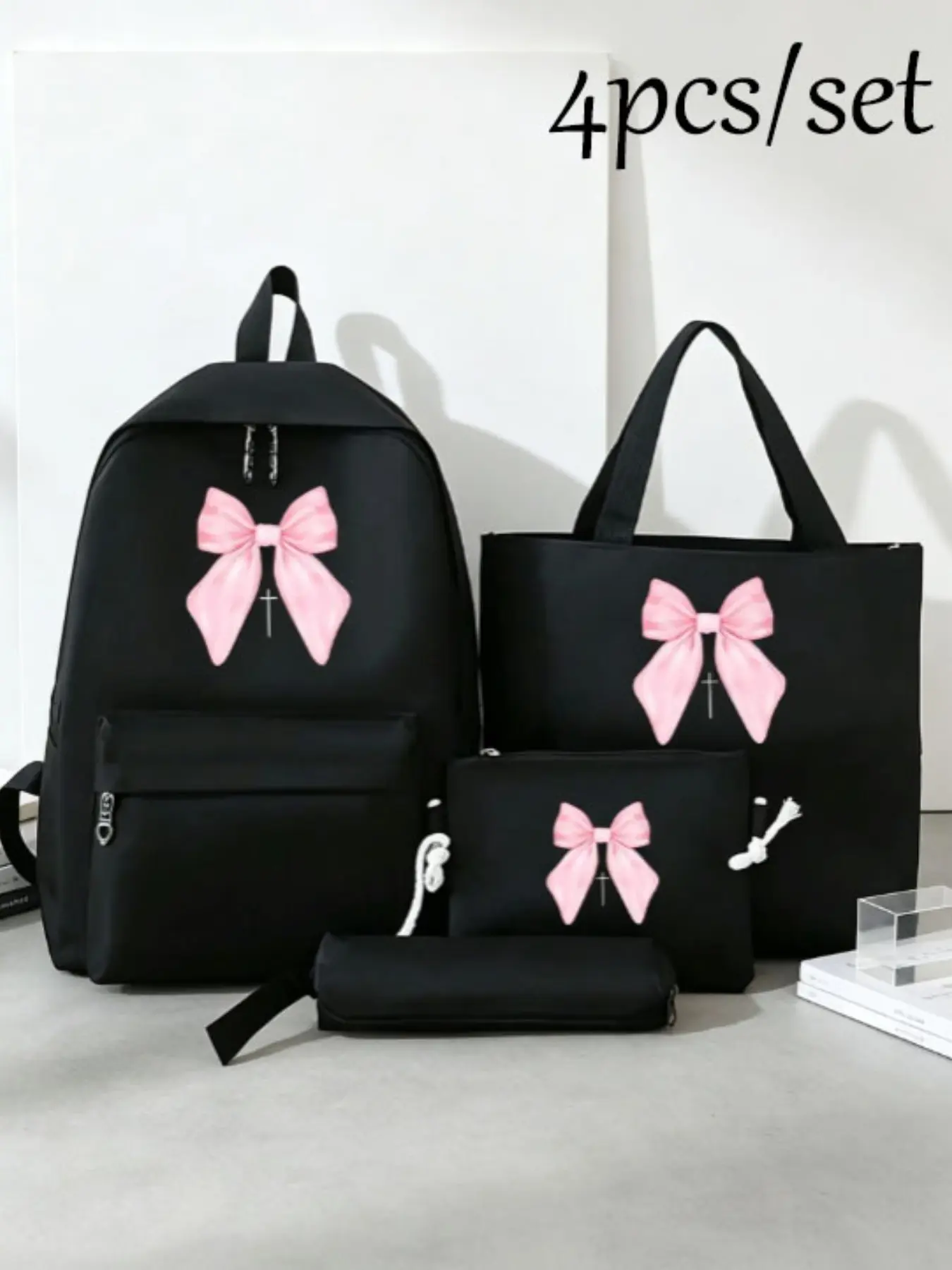 4-Piece Y2K Butterfly Print Backpack Set, Fashionable Large Capacity Shoulder Bag, Portable Pencil Case, Coin Purse, School Supplies