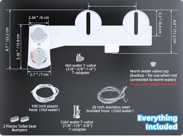 Hibbent Bidet Attachment for Toilet, Hot and Cold Water Spray Non-Electric Dual Nozzle for Frontal & Rear Wash, Adjustable Water Pressure Control, Self Cleaning Water Sprayer, White