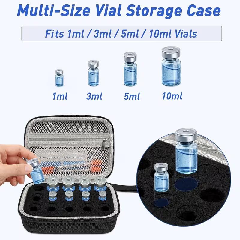 ❄️Peptide Storage Box, 15-Compartment Organizer with Mesh Pockets, Ideal for 0.1oz, 0.17oz, 0.34oz Bottles, Perfect for Refrigerator Use, Box Organiser