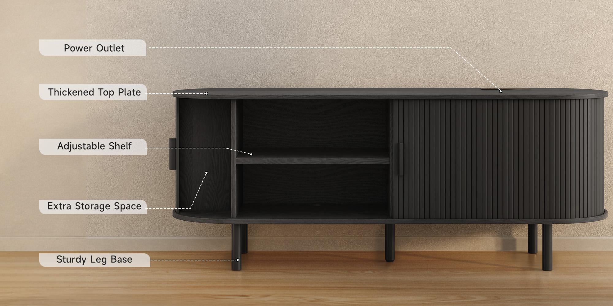 【SPOTLIGHT DAY】ONBRILL 55"/63" Fluted TV Stand with Power Outlet for TVs up to 70 Inch, Entertainment Center with Storage and Adjustable Shelves, Modern Media Console with Sliding Doors for Living Room