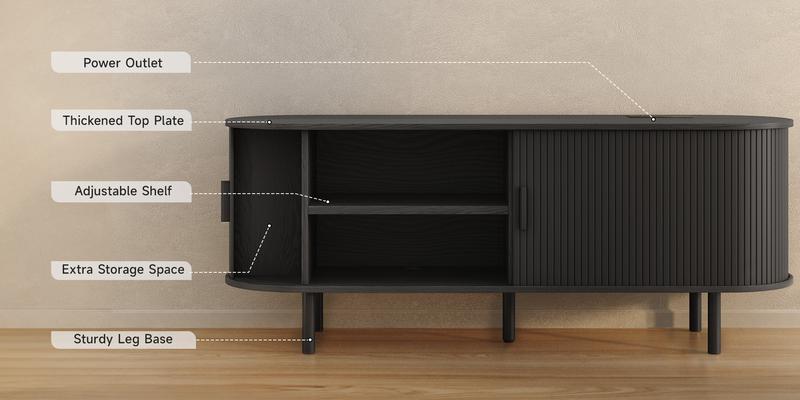 【Valentine's Day gift】ONBRILL 55"/63" Fluted TV Stand with Power Outlet for TVs up to 70 Inch, Entertainment Center with Storage and Adjustable Shelves, Modern Media Console with Sliding Doors for Living Room