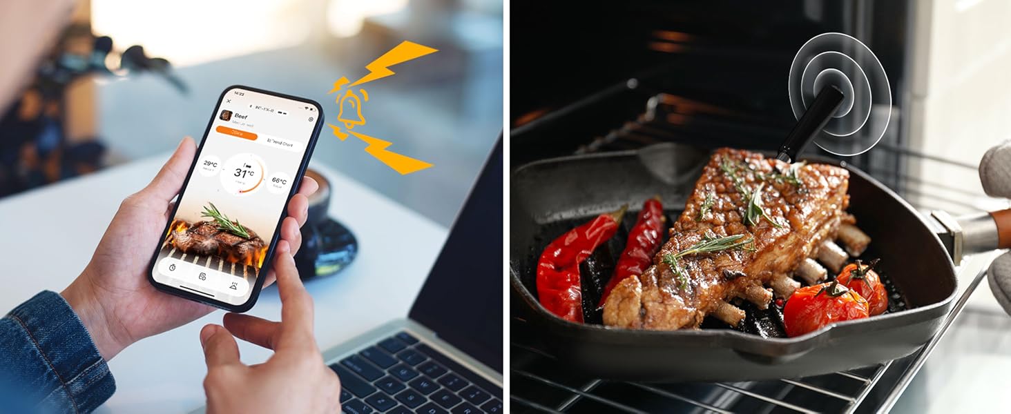 Charmeter Wireless Meat Thermometer, Bluetooth Grill Thermometer,Portable Cooking IP67 Waterproof, Perfect Smoker Accessories Gift for Kitchen Lovers Charmeter Wireless Meat Thermometer, Bluetooth Grill Thermometer,Portable Cooking IP67 Waterproof, Perfect Smoker Accessories Gift for Kitchen Lovers