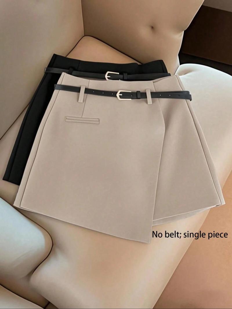 Women's Asymmetrical Hem Skirt Pants Set, Multifunctional One-Piece Shorts, Beltless Matching Skirt Pants 2 Piece Set