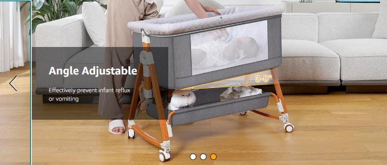 3 in 1 Bassinet Bedside Sleeper, Bedside Crib with Wheels, Mosquito Net, Mattress, 6 Height Adjustable Baby Bed for Infant Newborn (Grey)