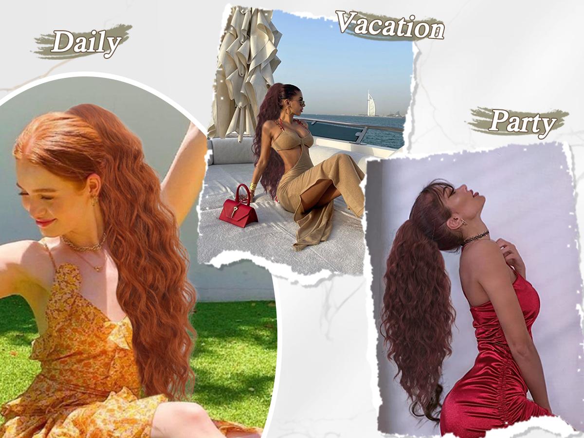 BARSDAR Ponytail Extensions - 26 Inch Drawstring Ponytail Hair Extensions for Women - Long Curly Wavy Synthetic Clip in Fake Pony Tails Hairpieces