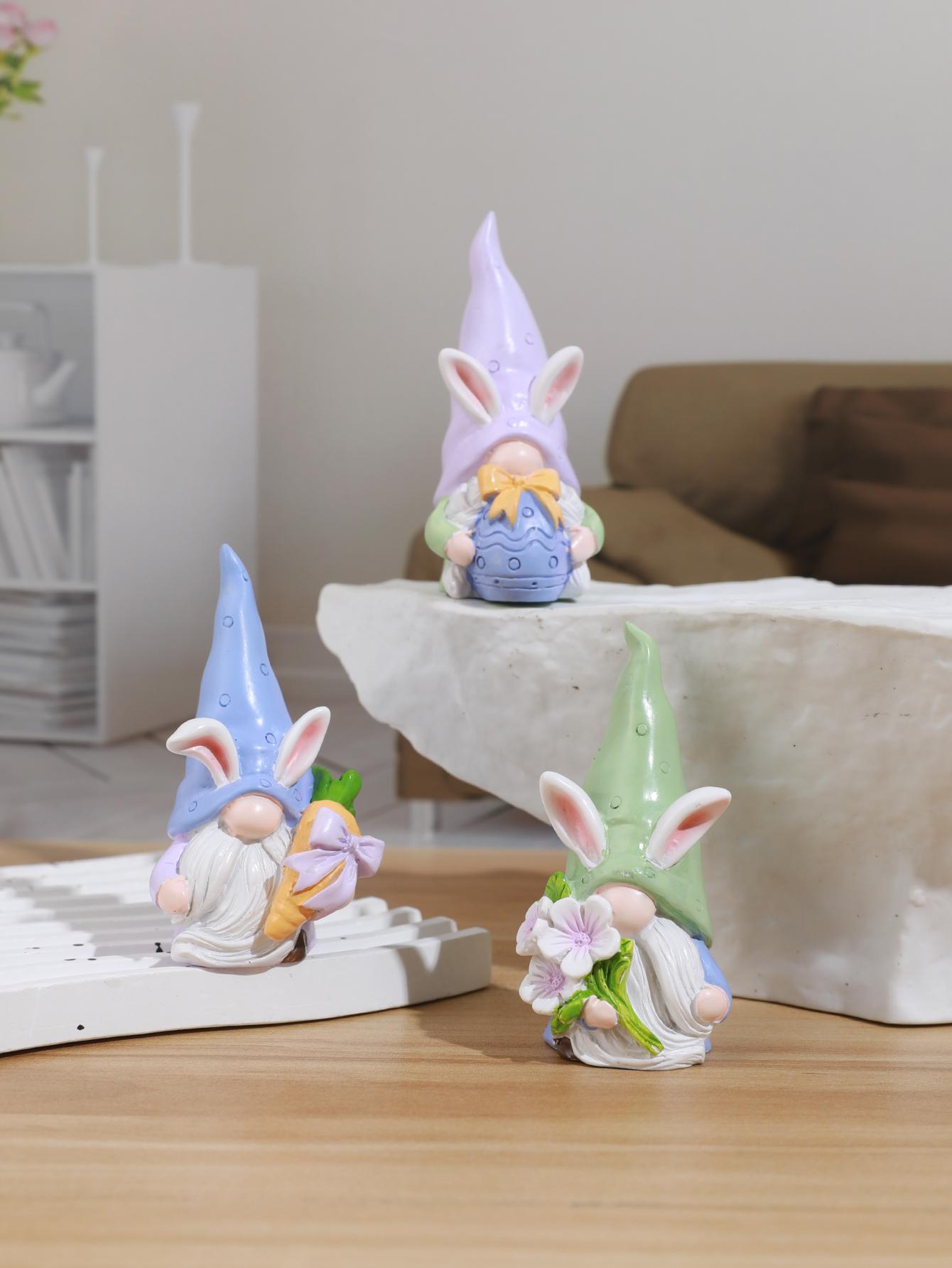 Resin Rabbit Dwarf Statue Set, Garden Gnome Statue, Indoor & Outdoor Decor, Perfect for Home Garden Wedding Easter Gift, No Power Needed, Party Decoration Props, Figurines