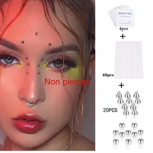 Non-Pierced Face Gem Kit, Includes Spiked & Round Stick-On Studs, Adhesive Dots & Alcohol Pads, Reusable Body Jewelry for Festivals & Raves