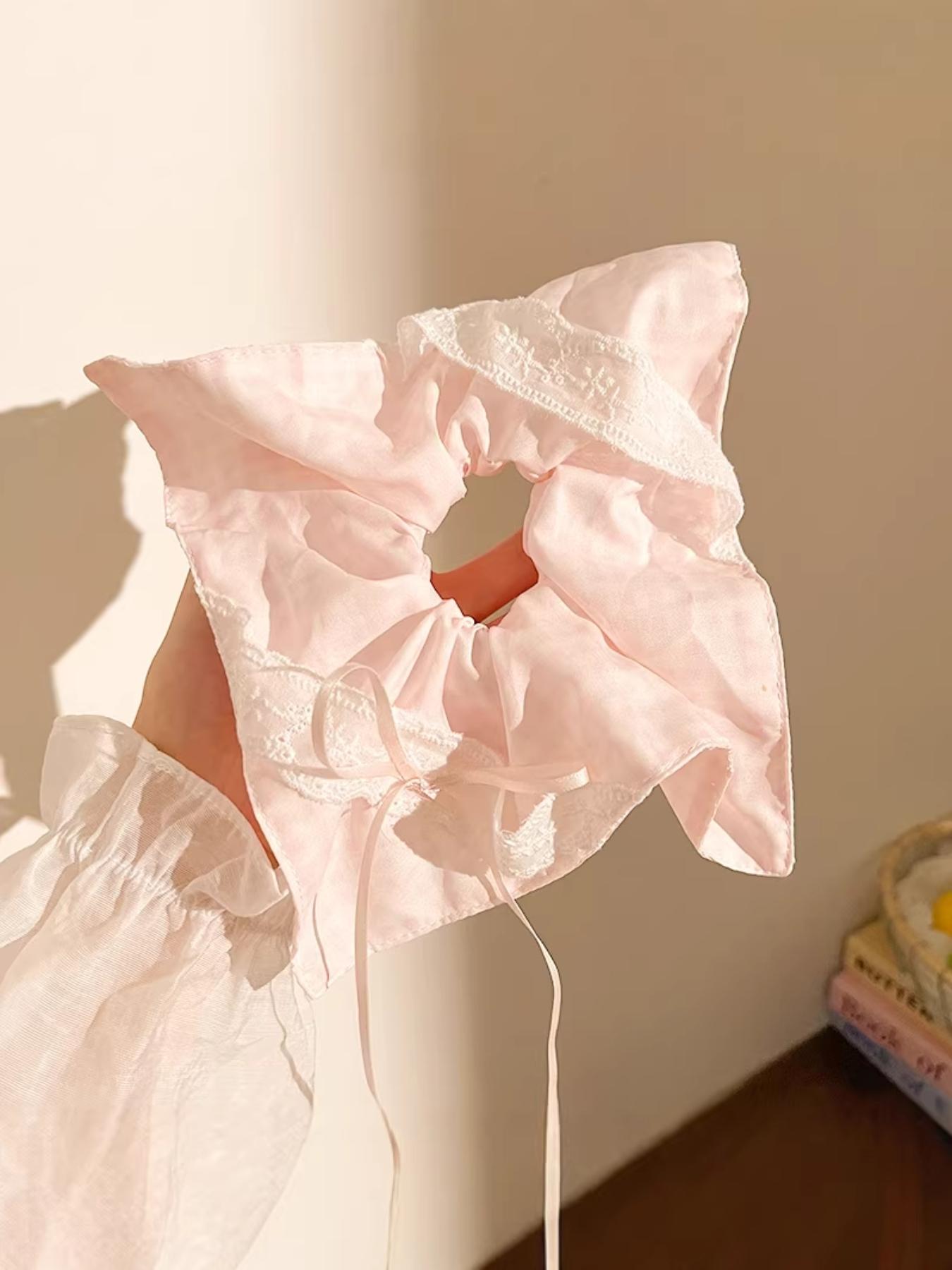 Fresh Sweet Lace Bow Plaid Square Scarf Hair Elastic, Girls' Ponytail Headband, Fashionable Versatile Hair Accessory, All Seasons