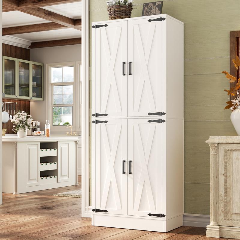 71" Farmhouse Kitchen Pantry Storage Cabinet with Barn Doors, Adjustable Shelves & Drawer Organizer, Versatile Tall Storage Cupboard for Dining Room, Bathroom, Utility Room