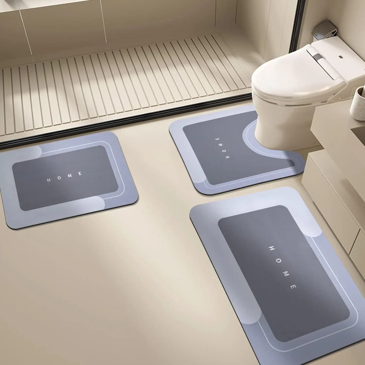 Bathroom Toilet Mat, 3-Piece Set, Bathroom Mats Non Slip, Quick-Drying Water-Absorbing Floor Mat, Rubber Anti-Slip Bottom Design, Suitable For Bathroom, Kitchen, Living Room