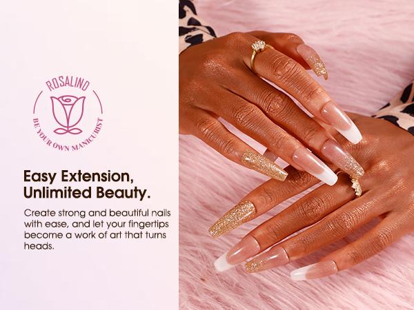 ROSALIND 14Colors Poly Nail Gel Kit with Mini 8LED UV Nail Lamp Drying Nail Art Accessories kit,Clear Pink Glitter Gel Manicure Builder Nail Strengthener Gel for Starter Cutics Extension Nail Gel Drying