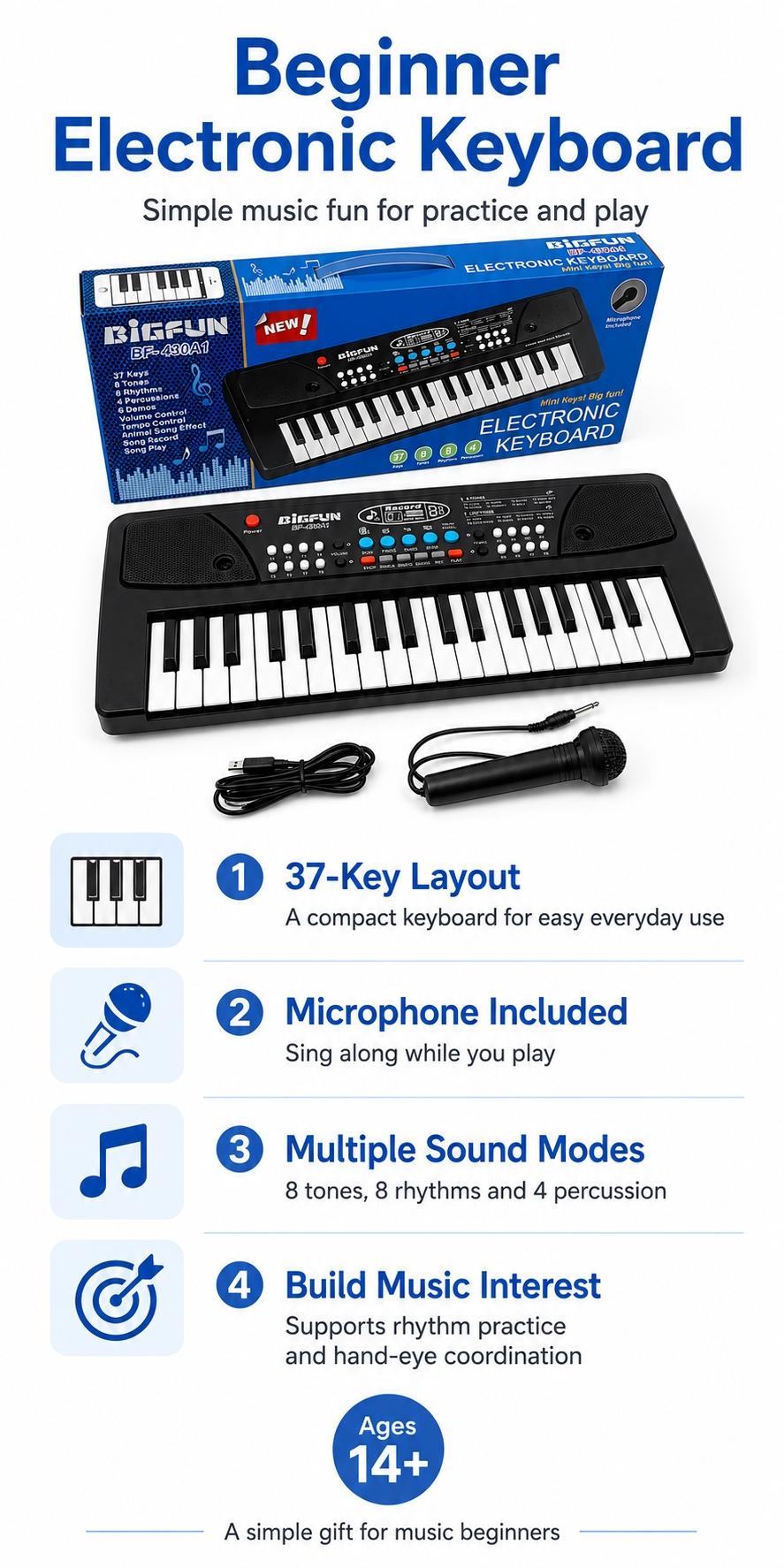 37-key Electric Piano Keyboard, Electronic Piano, Portable Multifunction Musical Instrument Gift For Kids, Digital Music Teaching & Learning Toys