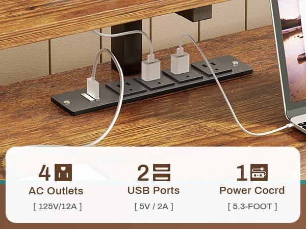 Sikaic 66 Inches LED Gaming Desk With File Drawer Power Outlet Printer Cabinet And Monitor Shelf Brown