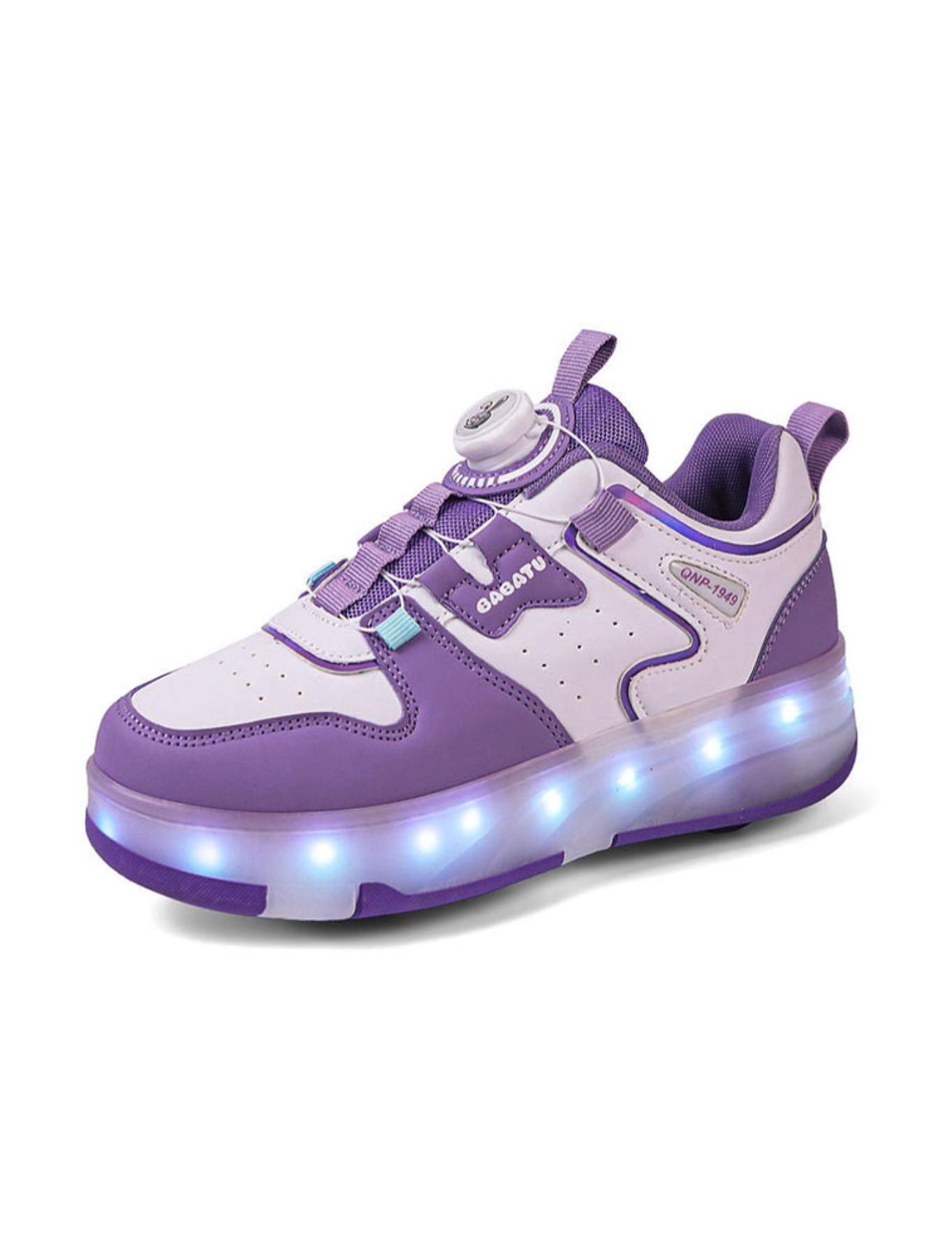 Girls' Four-Wheel Roller Skates, Adjustable LED Light-Up Shoes, PU Leather, USB Charging, Detachable Wheels, All-Season Casual Style
